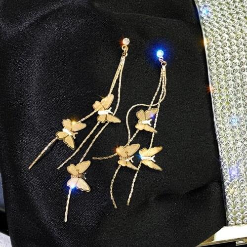 2019 new Sen temperament butterfly earrings tassel long paragraph minority ladies earrings