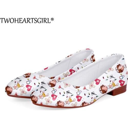 Twoheartsgirl White Nurse Shoes Leather Loafers Simple Female Ladies Flat Boat Shoes Non-slip Work Single Shoes for Women
