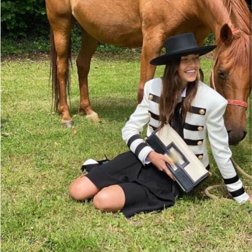 Babatique 2020 New Fashion Sexy White Black Patchwork Bodycon Women Jackets Coat Ladies Long Sleeve Bandage Party Outwear