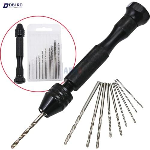 10 In 1 Mini Twist Drill Bit & Micro Aluminum Hand Drill Bit Keyless Chuck Reamer Hand Twist Drill Clamping dbird