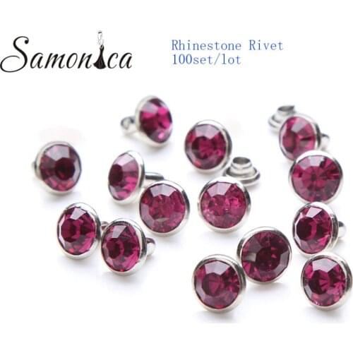 100Sets 6mm Fushia Copper Spikes and Studs CZ Crystal Rhinestone Rivets For Leather Clothes Bags Shoes DIY BeadDecorative Crafts