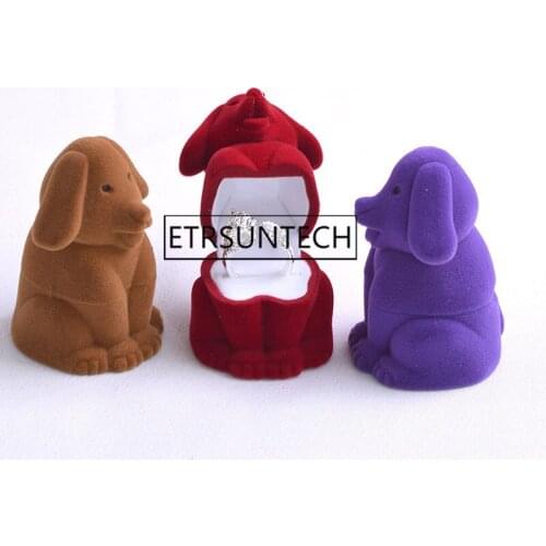 100pcs Creative Cartoon Dog Shape Jewelry Box Velvet Engagement Ring Storage Case Gift Box Jewelry Packaging Display Rack