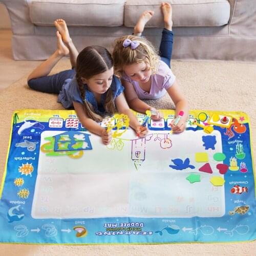 120*80cm Children Funny Water Drawing Mat Drawing Coloring Rug Painting Board & 3 Pens & Stamps Doodle Set Kid Educational Toys