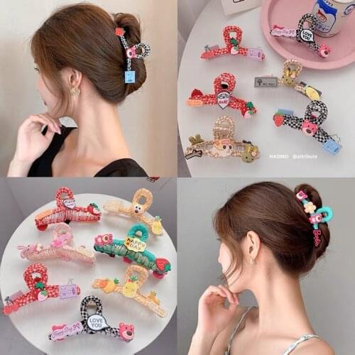 20pcs/lot Summer Cute animal plaid Hair Claws Large Back Head Cute Cartoon Simple Clip Hair Claw Jaw Banana Clip Accessories