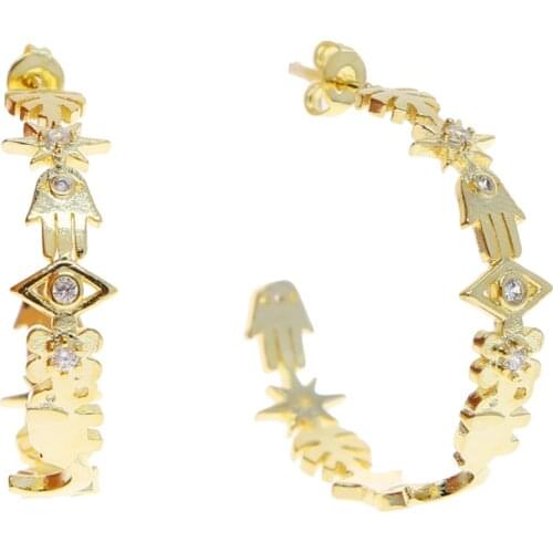 2021 New Arrived Fashion Women Lady Jewelry Multi Shaped Cute Lucky Charm Symbol Hand Eye Star Flower Round Circle Hoop Earring