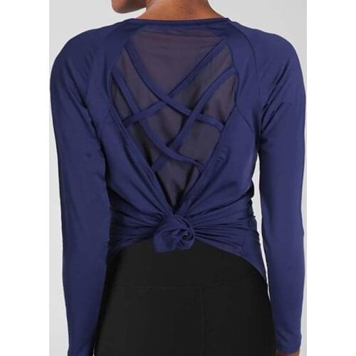 Loose Fit Solid Fitness Sport Shirts Blouse Women Anti-sweat O-neck Workout Running Long Sleeve Tops Lace patchwork Holes