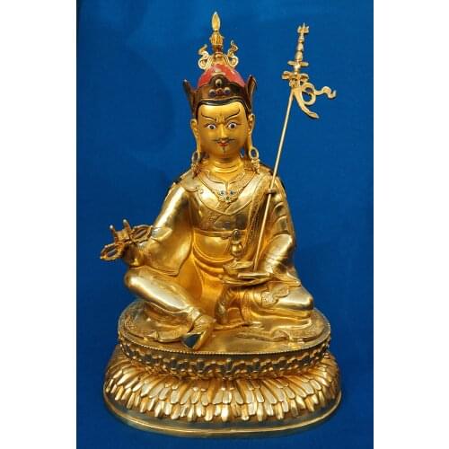 LARGE Huge 47CM HOME Temple efficacious Protection Talisman GOOD GOLD Guru Rinpoche Padmasambhava Buddha brass statue