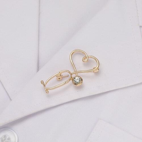 20pcs Stethoscope Heart Pin Metal RN Brooch Gift for Hospital Doctor Nurse Health Care Medical Jewelry Wholesale