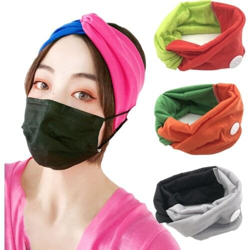 Women Solid Color Headband Elastic Head Wrap Hair Band BandanaSports Sweat Button Headband For Face Cover Outdoor Headwear