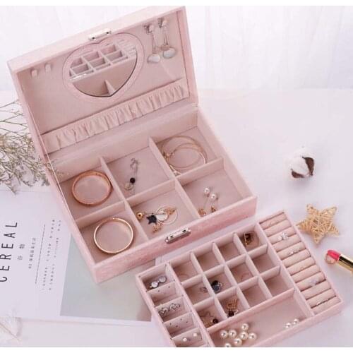 Double Jewelry Box Travel Comestic Jewelry Casket Organizer Makeup Lipstick Storage Box Beauty Container Necklace