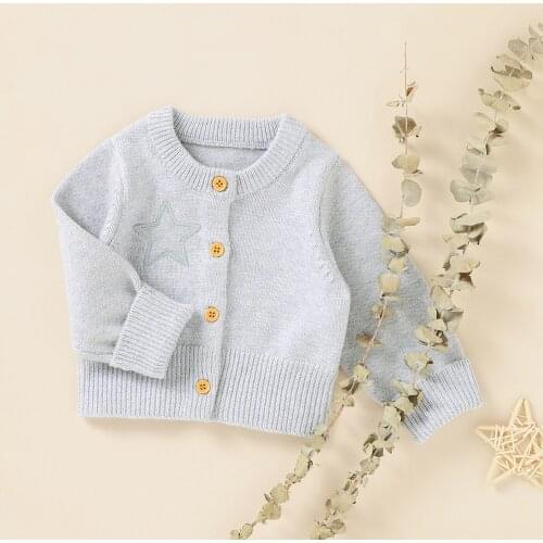 0-18M Fashion Toddler Baby Girls Star Embroidery Sweater Cardigan Loose Fit Long Sleeve O-neck Knitted Sweater Coat Tops