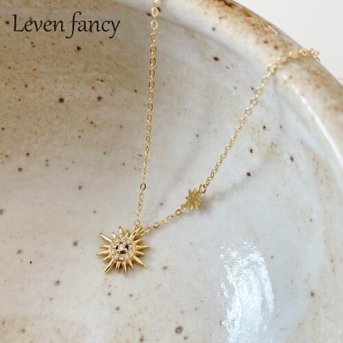 Bohemian 925 Sterling Silver Star Pendant Gold Sunshine CZ Necklace Female Crystal Zircon Women Wedding Party Jewelry Gift