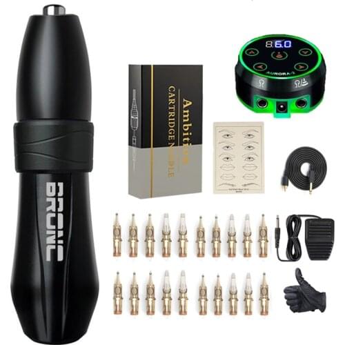 Professional Original Bronc-V10 Rotary Tattoo Machine Pen Swiss Motor With Aurora Power Cartridge Needle Foot Pedal Kit