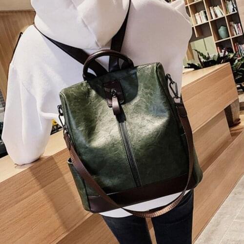 Fashion Casual Solid Color Travel Backpack Vintage Pu Leather Backpack School Backpacks Handbag Storage Bag