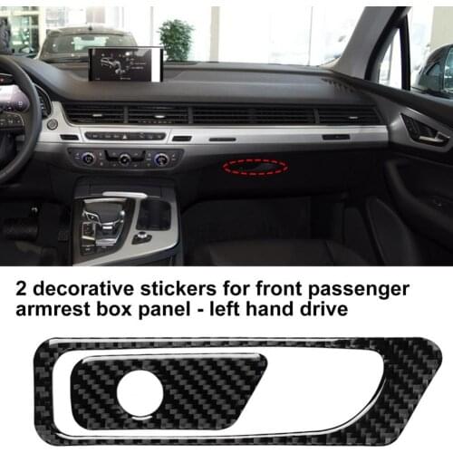2Pcs Armrest Box Panel Sticker Carbon Fiber Passenger Armrest Box Panel Sticker for Audi New Q7 SQ7 4M 2016-2019 Left-hand Drive