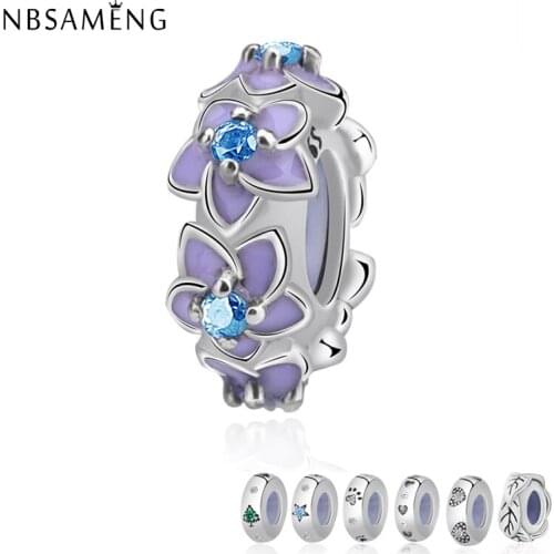 NBSAMENG Genuine 925 Sterling Silver Spacer Orchid Flower Silicon Crystal Beads Fit Bracelet Necklace DIY Women Jewelry