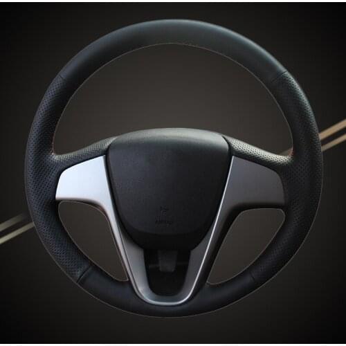 Genuine Leather Auto Braid On The Steering Wheel Cover for Hyundai Solaris (RU) 2010-2016 Verna 2010-2016 i20 2009-2015 Accent