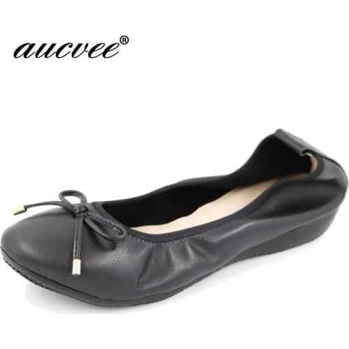 AUCVEE 2019 Spring Autumn New Genuine Leather Women Flats Shoes Womens Fashion Slip On Soft Casual Comfort Plus Size 34~43 F408