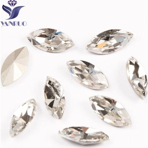 YANRUO 4200 Navette Clear Crystals Horse Eyes Sewing Strass Glass Rhinestones With Claws Fancy Stones Jewelry Craft