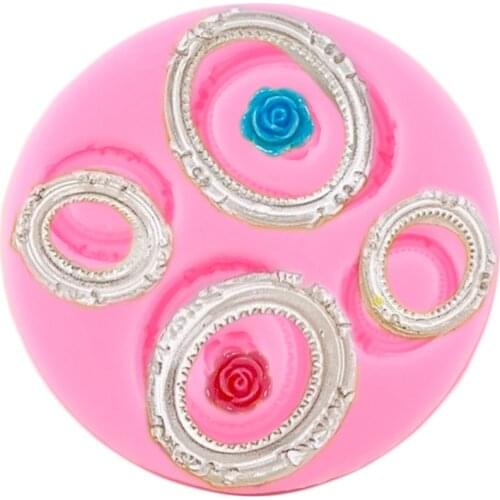 Picture Frame Border Silicone Mold Rose Flower Cupcake Topper Fondant Cake Decorating Tools Candy Polymer Clay Chocolate Moulds