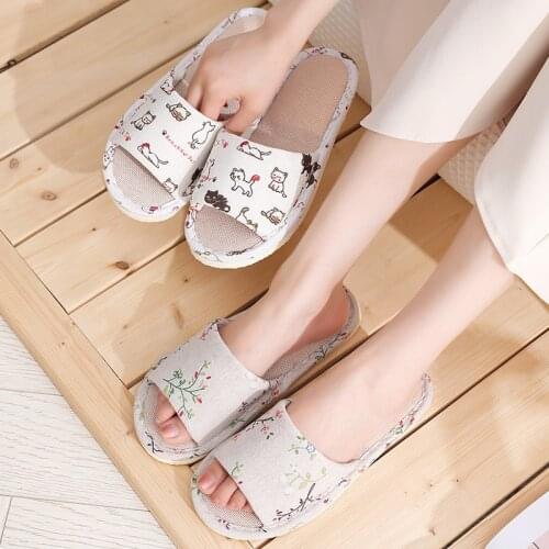 Women Casual Floral Indoor Home slippers Flower Soft Slippers Spring Autumn Flip Flops Female Linen Slides Slippers