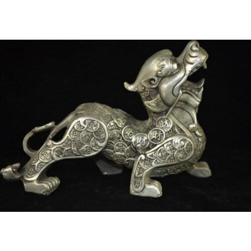 Old Collectible Vintage China Tibet Silver Carve Wealthy Dragon Rare Big Statue