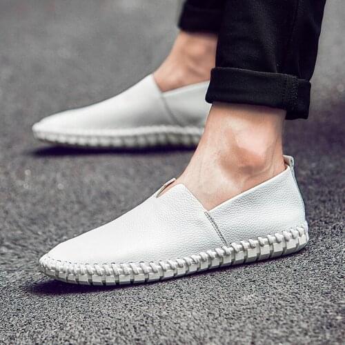 Casual Shoes Men Genuine Leather Shoes Ostrich black white flats outdoor Brand Luxury Loafer Shoes Leisure Mens big size 49