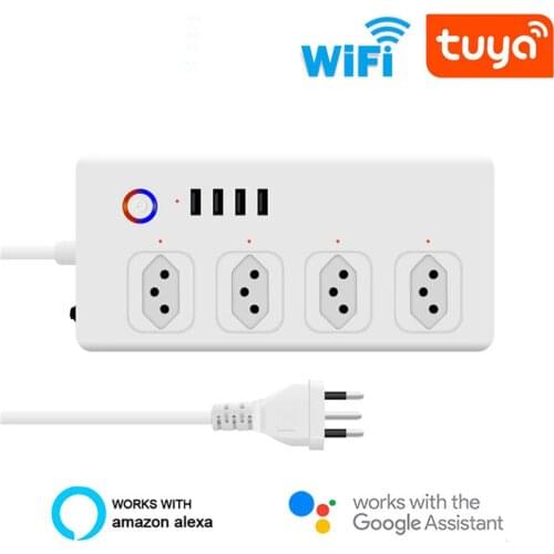 Tuya Smart Socket Brazil Power Strip Brazil Socket Smart Plug With Usb Socket Smart Home Control Alexa & Google Home Assistant