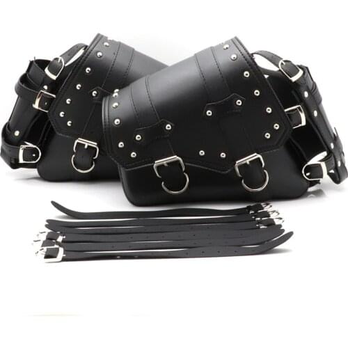 Universal Motorcycle Saddlebags Side Tool Bag PU Leather Luggage Saddle Bag Pouch Black For Harley Sportster XL883 XL1200
