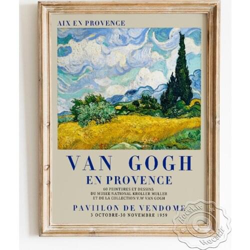 Vincent Van Gogh Exhibition Museum Vintage Art Poster, Wheat Field With Cypresses Scenery Canvas Painting, Landscape Home Decor