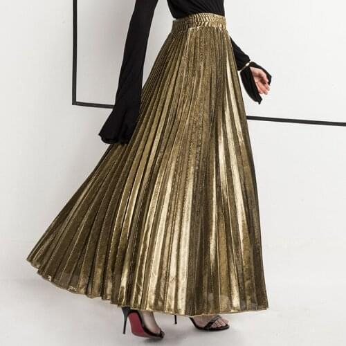 Spring 2021 new pleated half-length skirt long skirt high-waisted a-line long-swing golden beach skirt large size
