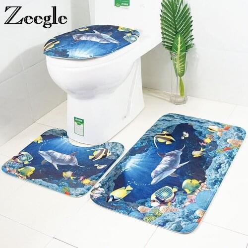 Zeegle Undersea World Printed Bath Mat Carpet Bathroom 3Pcs Bathroom Mat Non-slip Bathroom Floor Mats Absorbent Bathroom Rug