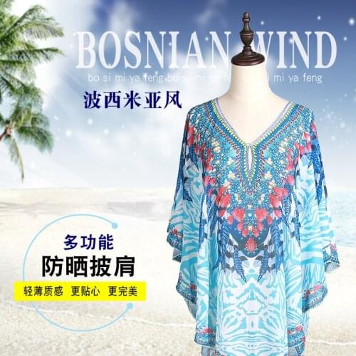 Boho Fashion cape for Women Scarf Print Silk Scarf Sunscreen Beach Towel Shawl Summer Scarfs for Ladies Chiffon Hijab sun shade