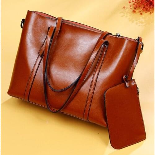 Women Leather Handbags With Purse Vintage Luxury Designer Split Cowhide Shoulder Crossbody Bag Female Large Shopping Tote Bags