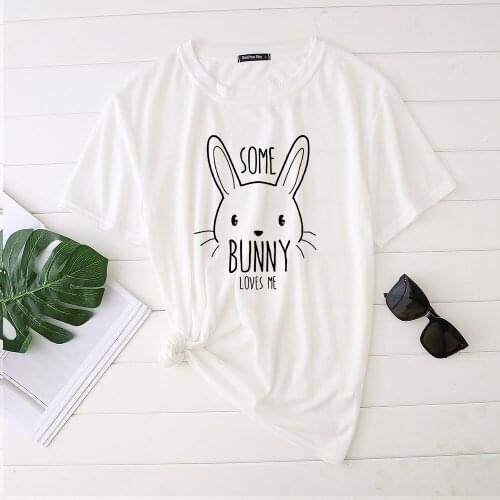 Some Bunny Loves Me Print Easter Woman Tshirts Graphic Tees Shirts for Women Female Harajuku Top Kawaii O Neck Clothes Plus Size