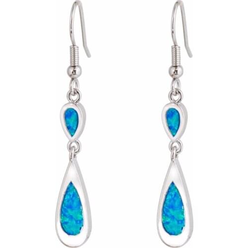 Genuine 925 Sterling Silver Drop Earrings For Women Blue Fire Opal Earrings Pendientes Jewelry Gifts