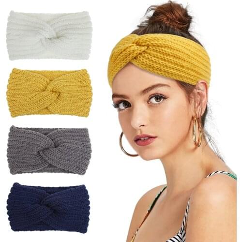 Winter Warm Headbands Turban Bandanas Women Girls Hair Accessories Knit Cross Knotted Ear Protection Woven Fashion Hairband