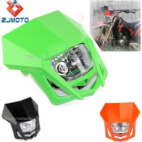 12V 35W Green Motorbike Headlight Fairing Motocross For Kawasaki KX KLX KLR 110 140 150 250 450 Dirt Bike Head Lamp Universal