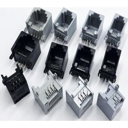 20PCS Right Angle Pin RJ11 4P4C/6P2C/6P4C/6P6C/8P8C Flange Design Modular Network Jack Gray