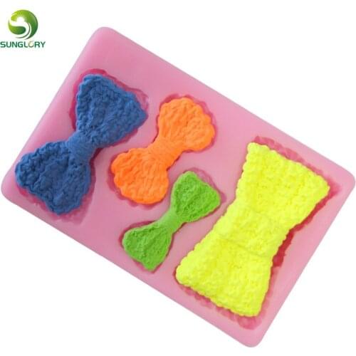 DIY 4PCS Bowknot Fondant Silicone Molds Border 3D Silicone Party Decoration Cupcake Mold For Baking Bows Gumpaste Mold Bakeware