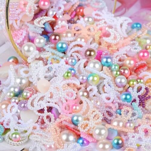 50g Mixed Imitation Pearl Flatback Resin Cabochon Kawaii Heart Moon Scrapbooking Fit Phone Decoration DIY Hair Bows Accessories