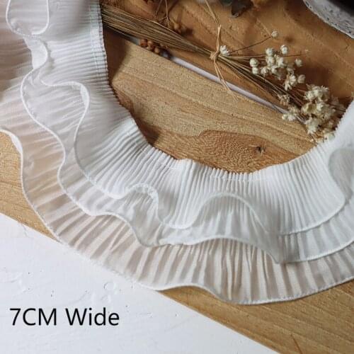 7CM Wide White Drie Lagen Tule Geplooid Elastische Ruche Trim Geborduurde 3d Kant Lint Jurk Kraag Rokken Zoom Diy Naaien Decor