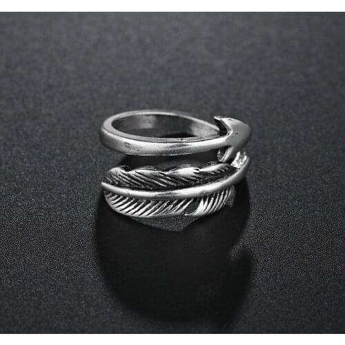 Bohemian Vintage Silvery Color Arrow Feather Rings For Women Punk Big Antique Open Rings Statement Finger Jewelry