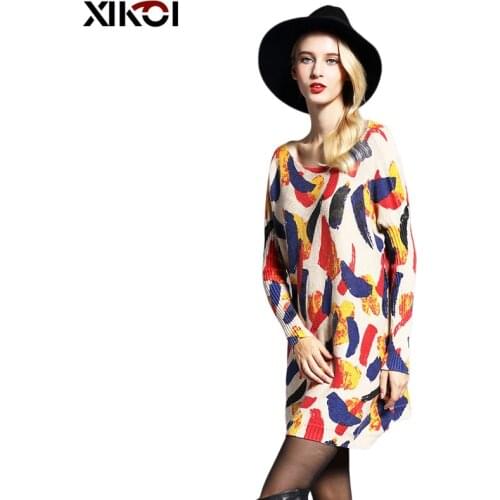 XIKOI Oversize Long Women Sweater Casual Coat Batwing Sleeve Print Womens Sweaters Clothes Pullovers Fashion Pullover Clothing