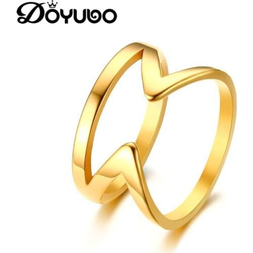 DOYUBO Hot Sale Womens Gold Color 316L Stainless Steel Irregular Rings Accessories High Quality Punk Style Ring Jewelry DE043