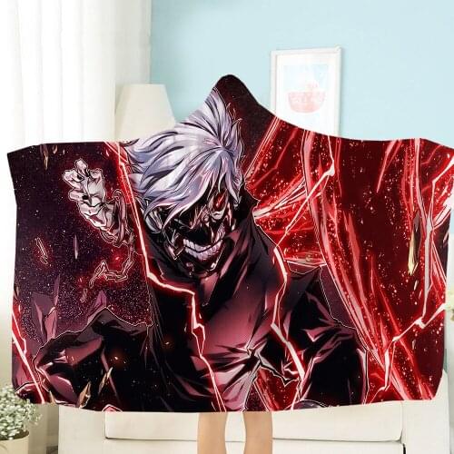 Tokyo Ghoul Hooded Blanket Comic Cartoon Fleece Blanket 3D Print Animation Throw Blanket Kids Soft And Warm Wearable Blanket