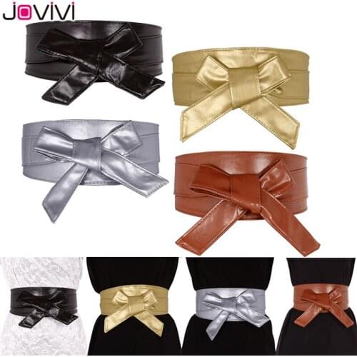 Jovivi Women Bowknot Wide Belt Faux Leather Wrap Around Self Tie Obi Cinch Waist Band Corset Fashion Waistband Wild Soft Belts