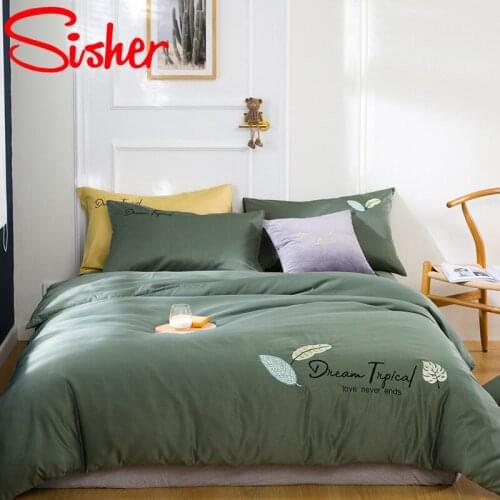 Floral Letter Printed Duvet Covet Set Modern Washed Silk Bedding Set with Bed Linen Sheet Single Queen Bedclothes Quilt Covers