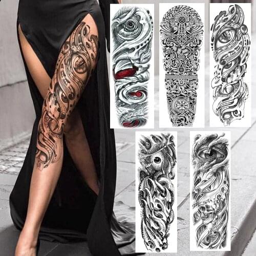 Cool Metal Full Machine Robot Arm Temporary Tattoo Sticker For Men Women 3D Mechanical Evil Eye Tatoo Body Art Fake Tattoo Paper