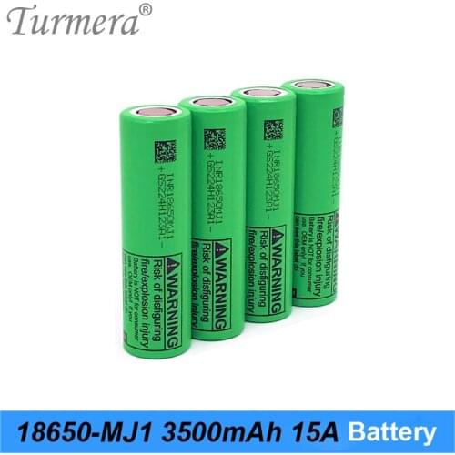 Turmera 18650 MJ1 3500mAh 15A Flashlight Electric Bike Rechargeable Lithium Battery for 12V 14.4V 18V 21V Screwdriver Drill Use